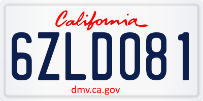CA license plate 6ZLD081