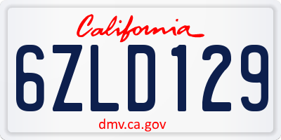 CA license plate 6ZLD129