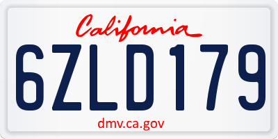 CA license plate 6ZLD179