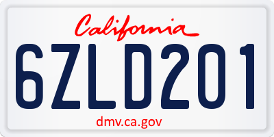 CA license plate 6ZLD201