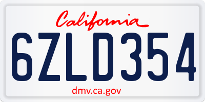 CA license plate 6ZLD354