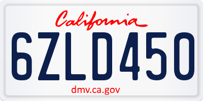 CA license plate 6ZLD450