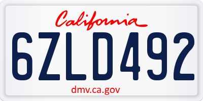 CA license plate 6ZLD492