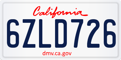 CA license plate 6ZLD726