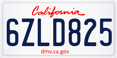 CA license plate 6ZLD825