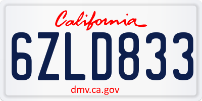 CA license plate 6ZLD833