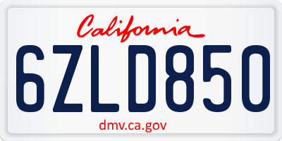 CA license plate 6ZLD850