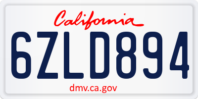 CA license plate 6ZLD894