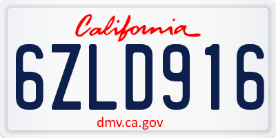 CA license plate 6ZLD916