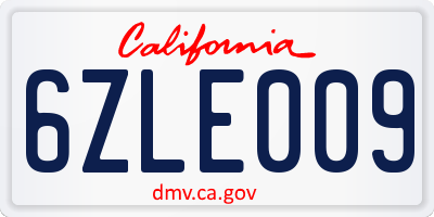 CA license plate 6ZLE009