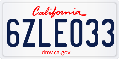 CA license plate 6ZLE033