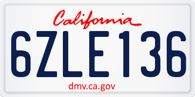 CA license plate 6ZLE136