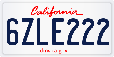 CA license plate 6ZLE222