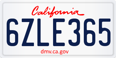 CA license plate 6ZLE365