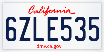 CA license plate 6ZLE535