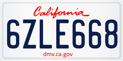 CA license plate 6ZLE668