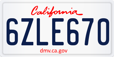 CA license plate 6ZLE670
