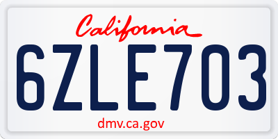 CA license plate 6ZLE703