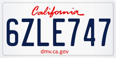 CA license plate 6ZLE747
