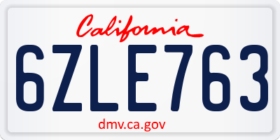 CA license plate 6ZLE763