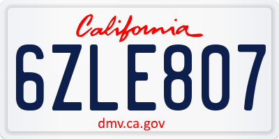 CA license plate 6ZLE807