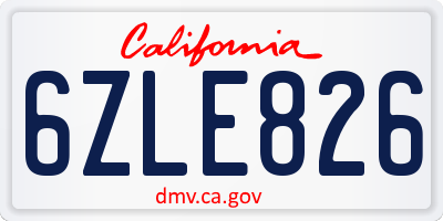 CA license plate 6ZLE826