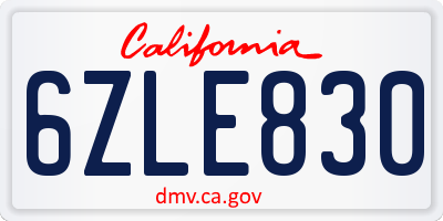 CA license plate 6ZLE830