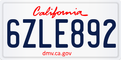 CA license plate 6ZLE892