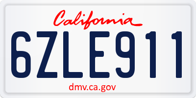 CA license plate 6ZLE911