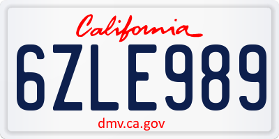 CA license plate 6ZLE989