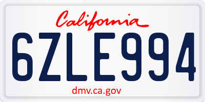 CA license plate 6ZLE994