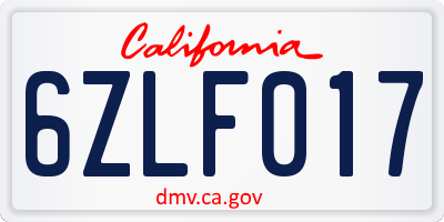 CA license plate 6ZLF017