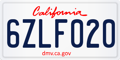 CA license plate 6ZLF020