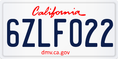 CA license plate 6ZLF022