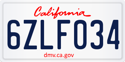 CA license plate 6ZLF034