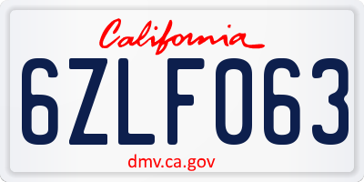 CA license plate 6ZLF063