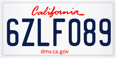 CA license plate 6ZLF089
