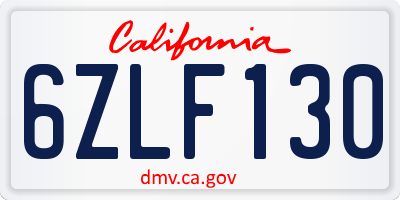 CA license plate 6ZLF130