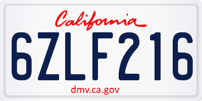 CA license plate 6ZLF216