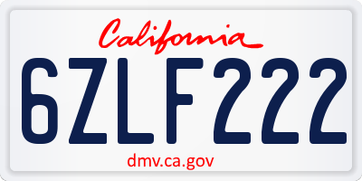 CA license plate 6ZLF222