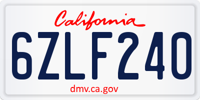 CA license plate 6ZLF240