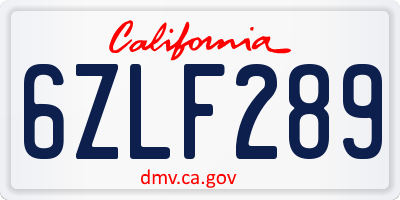 CA license plate 6ZLF289