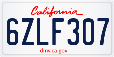 CA license plate 6ZLF307
