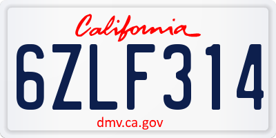 CA license plate 6ZLF314