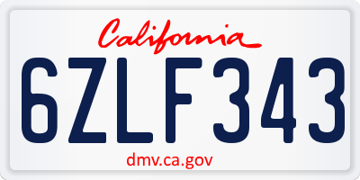 CA license plate 6ZLF343