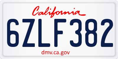 CA license plate 6ZLF382