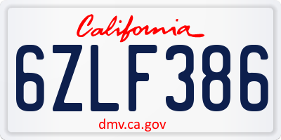 CA license plate 6ZLF386