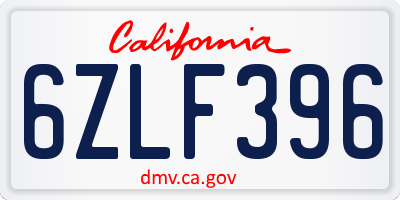 CA license plate 6ZLF396