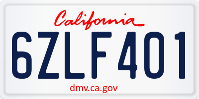 CA license plate 6ZLF401