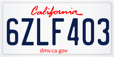 CA license plate 6ZLF403